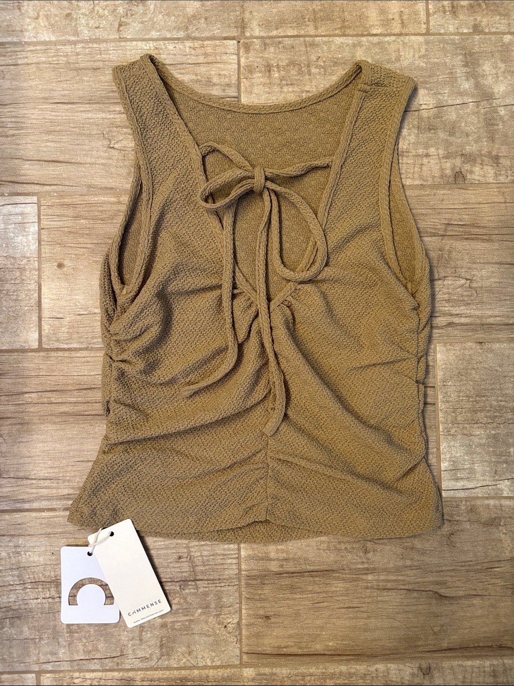 Commense Casual Sleeveless Tie-Front Tank Top — Olive Brown- NWT